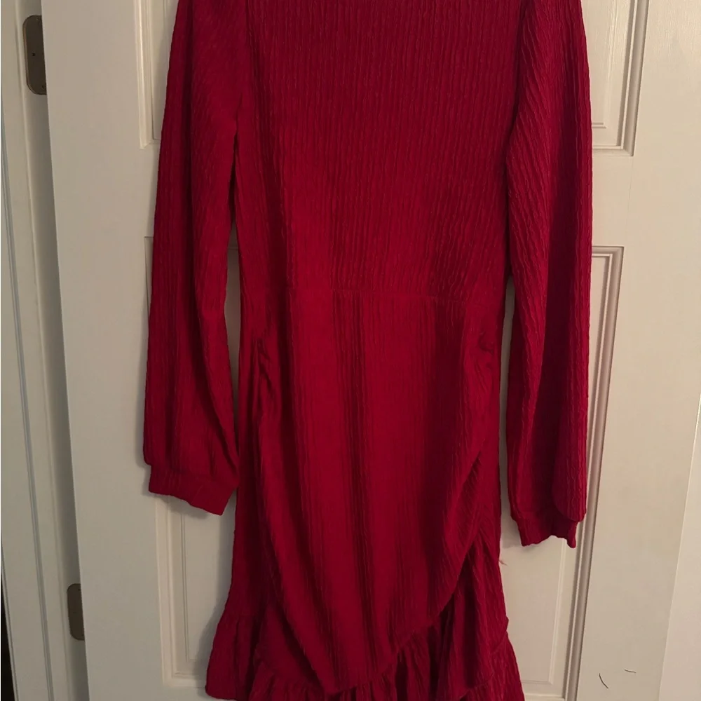 Red Wrap Ruffled Ruched Mini Dress - Picture 1 of 4